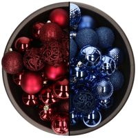 74x stuks kunststof kerstballen mix van kobalt blauw en donkerrood 6 cm - Kerstbal - thumbnail