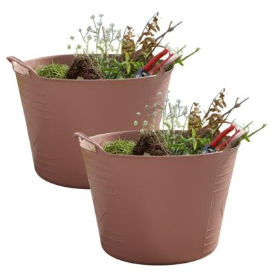 Flexibele kuip / emmer - 2x - oudroze - 15 liter - kunststof - 35 x 28 cm - met handvatten