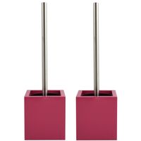 Toiletborstel MDF houten houder/rvs wc-borstel - 2x - fuchsia roze - 37 x 11 cm