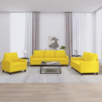 3-delige Loungeset met kussens stof lichtgeel