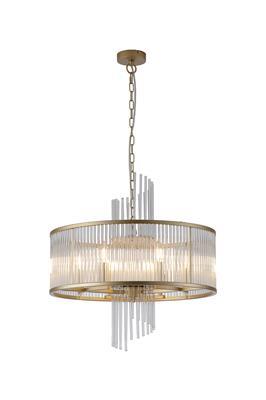 Hanglamp Lara 6Lt Gold metal with clear glass rods