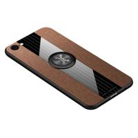 Voor vivo X9 plus XINLI stiksels doek textuur schokbestendig TPU beschermhoes met ring houder (bruin)