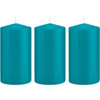 3x Turquoise blauwe cilinderkaarsen/stompkaarsen 8 x 15 cm 69 branduren