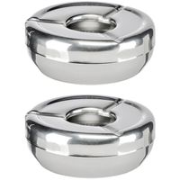 2x Ronde RVS asbakken 12 cm