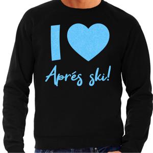 Apres ski sweater heren - I love Apres ski - zwart - glitter blauw - wintersport - skieen