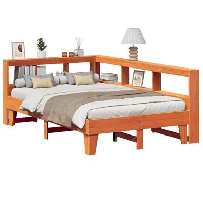 Bed met boekenkast zonder matras grenenhout wasbruin 135x190 cm