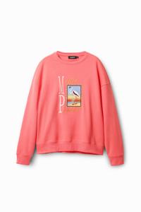 Sweatshirt met borduursel en flamingo - RED - XXL