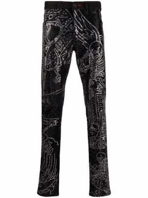 Philipp Plein jean Skeleton Tattoo droit - Noir