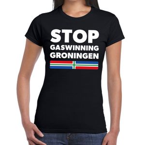 Groningen protest t-shirt STOP gaswinning zwart voor dames