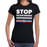 Groningen protest t-shirt STOP gaswinning zwart voor dames - thumbnail