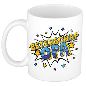 Beterschap opa cadeau mok / beker wit met sterren 300 ml   -