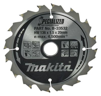 Makita Cirkelzaagblad voor Hout | Specialized | Ø 136mm Asgat 20mm 16T - B-33532