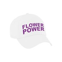 Paarse letters flower power verkleed pet/cap wit volwassenen - Verkleedhoofddeksels - thumbnail