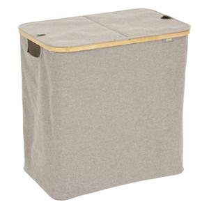 Wasmand dubbel compartiment - polyester - met deksel - beige - 53 x 33 x 54 cm - 80 liter