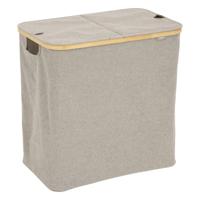 Wasmand dubbel compartiment - polyester - met deksel - beige - 53 x 33 x 54 cm - 80 liter