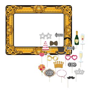 Bruiloft foto prop set met frame - 21-delig - opblaasbare fotolijst - photo booth accessoires