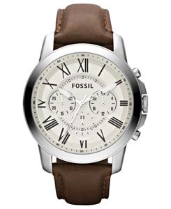 Fossil heren chronograaf Grant bruin lederen band horloge 44 mm FS4735