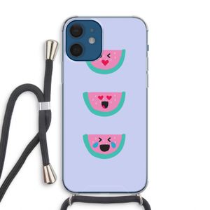 Smiley watermeloen: iPhone 12 Transparant Hoesje met koord