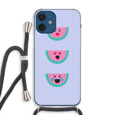 Smiley watermeloen: iPhone 12 Transparant Hoesje met koord