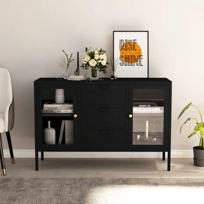 Dressoir 105x35x70 cm staal en gehard glas zwart