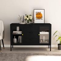 Dressoir 105x35x70 cm staal en gehard glas zwart