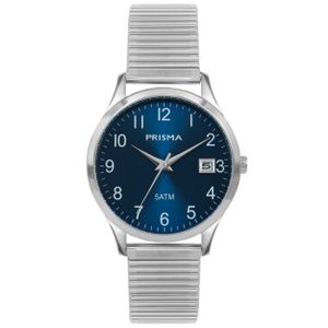 Prisma P.1177 Horloge rekband staal zilverkleurig-blauw 37 mm