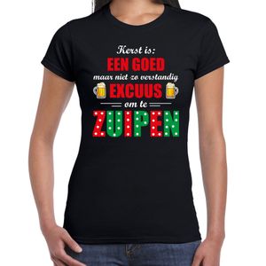 Kerst goed excuus om te zuipen fout Kerst t-shirt zwart voor dames