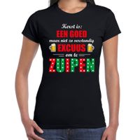 Kerst goed excuus om te zuipen fout Kerst t-shirt zwart voor dames