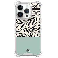 iPhone 14 Pro siliconen shockproof hoesje - Abstract mint palms