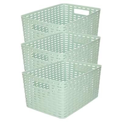 Opbergmand - 3x stuks - Kastmand - rotan kunststof - mintgroen - 10 Liter - 22 x 33 x 16 cm Opbergmand - 3x stuks - Kastmand - rotan kunststof - mintgroen - 10 Liter - 22 x 33 x 16 cm