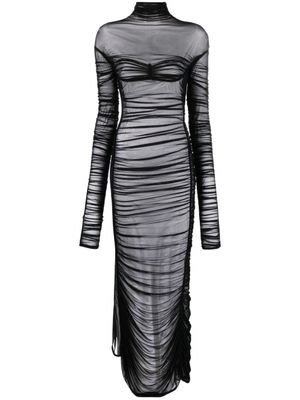 Mugler robe longue à transparents froncés - Noir