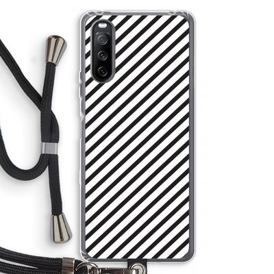 Strepen zwart-wit: Sony Sony Xperia 10 III Transparant Hoesje met koord