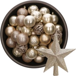 37x stuks kunststof kerstballen 6 cm incl. ster piek champagne