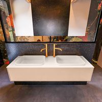 Badkamermeubelset Mondiaz Erin 150 cm met 1 Lade met RIDGE Wastafel Dubbel Linen met 2 kraangaten Greeploos Mat Rosee