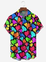 Valentine Heart Chest Pocket Short Sleeve Casual Shirt - thumbnail