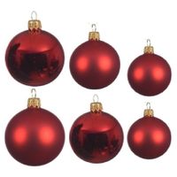 Glazen kerstballen pakket kerstrood glans/mat 16x stuks diverse maten