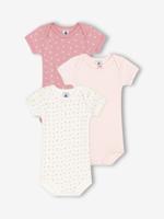 Set van 3 rompertjes met korte mouwenmet kleine hartjes voor baby's PETIT BATEAU wit