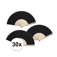 Spaanse waaier - 30x - zwart - 42 x 23 cm - hout - verkoelend - handwaaier