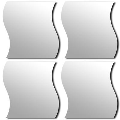 Plak spiegel tegels - 4x stuks - glas - zelfklevend - 19 x 18 cm - curves