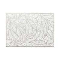 Placemat Nissa - 8x - zilver blad motief - 30 x 45 cm - onderlegger