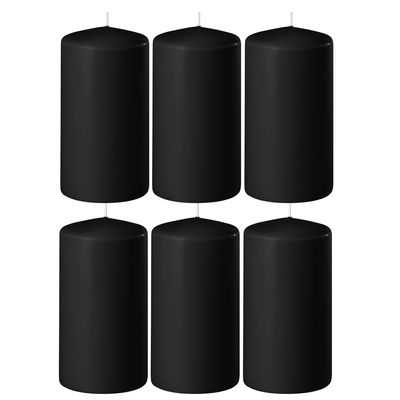 8x Zwarte cilinderkaarsen/stompkaarsen 6 x 8 cm 27 branduren