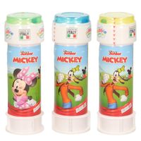 4x Disney Mickey Mouse bellenblaas flesjes met bal spelletje in dop 60 ml voor kinderen - thumbnail