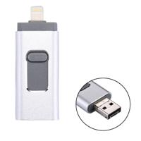 RQW-01B 3 in 1 USB 2.0 & 8 Pin & Micro USB 16GB Flash Drive for iPhone & iPad & iPod & Most Android Smartphones & PC Computer(Silver)
