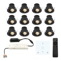 Set van 12 Medina LED Mini Inbouwspots met Trafo en Muurdimmer - 12 Volt 3 Watt 150 lumen - Dimbaar - Plat 35mm - 2700K - IP44 waterdicht - Zwart