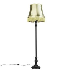 QAZQA Vloerlamp zwart met Granny kap groen - Classico