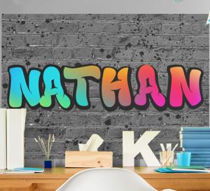 Graffiti fotobehang Regenboognaam in baksteen