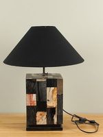 Schemerlamp versteend hout op ijzeren voetje, zwart 63 cm. - thumbnail