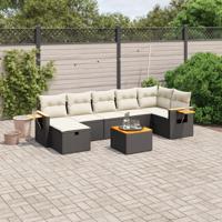8-delige Loungeset met kussens poly rattan zwart