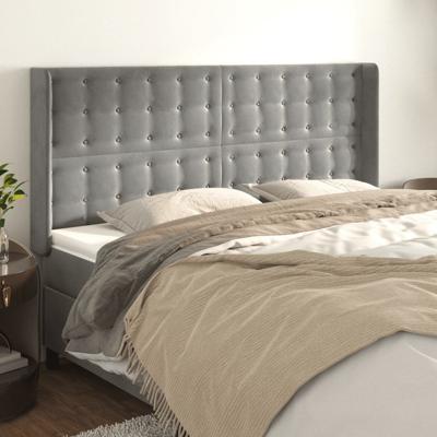 Hoofdbord met randen 163x16x118/128 cm fluweel lichtgrijs