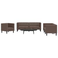 3-delige Loungeset Chesterfield-stijl kunstleer bruin
